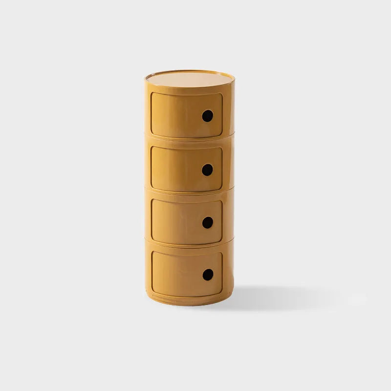 DECOPAI Modern Multicolor Waterproof Tall Plastic Round Shaped Small Narrow Three Sliding Drawers Nightstands /Multicolor