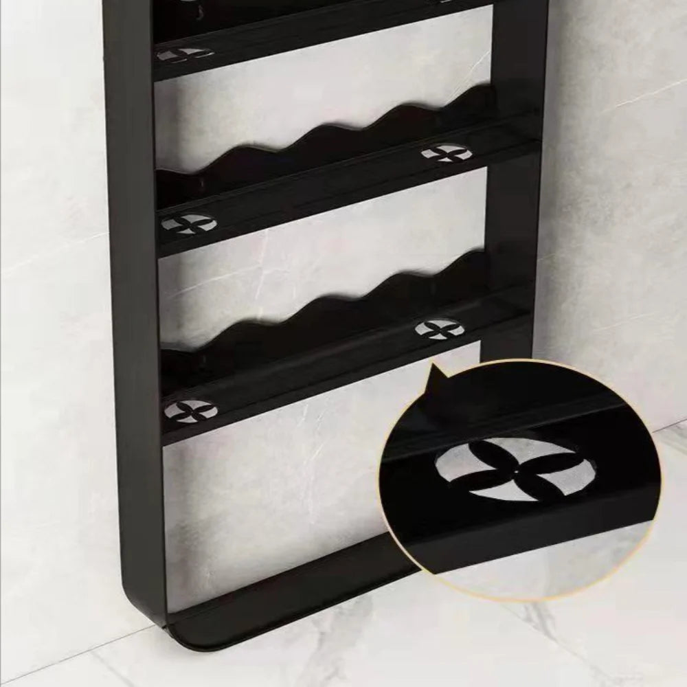 No-EN-Name-Null Modern White-Black Round Corners Vertical Rectangle Steel Metal Four Glass Shelves With Fence Bathroom Wall-Mounted Caddies/Ventilate-Drains