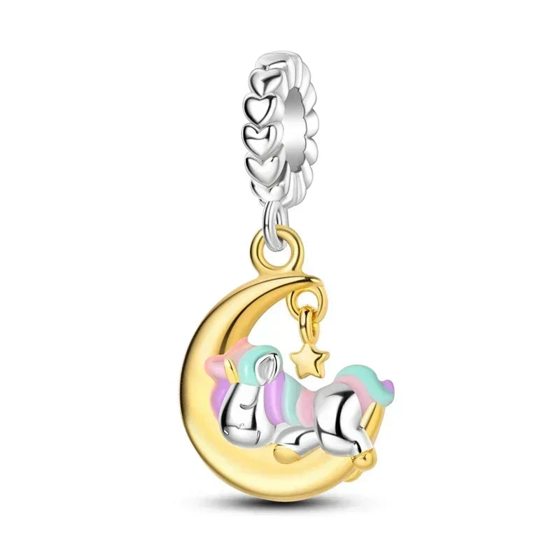 No-EN-Name-Null Women Sterling Silver Enamel Rainbow-Hot Air Balloon Design Fine Imitation Zircon Stone Glass Nuggets Beads Shaped Charms-Pendants/ Colors-Rainbow/Multicolor/Silver/Pink/Animal/Floral