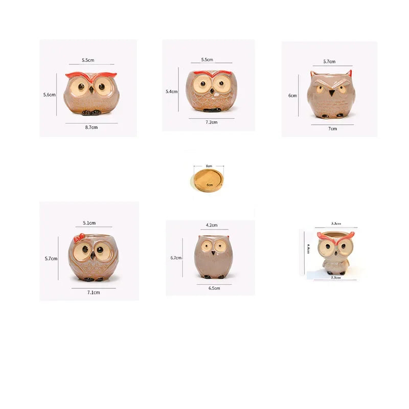 No-EN-Name-Null Nordic Home Garden Glazed Porcelain Ceramic Small Cute Cartoon Owl Shaped Design Round Mouth Animal Flower Pots/Colors-Black/Animals