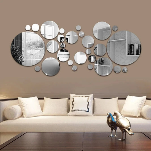 26pcs Classic Round Acrylic Mirror Wall Stickers/ Self-Adhesive/ Removable/Colors-Silver/Rose Gold/Red/Black/Yellow