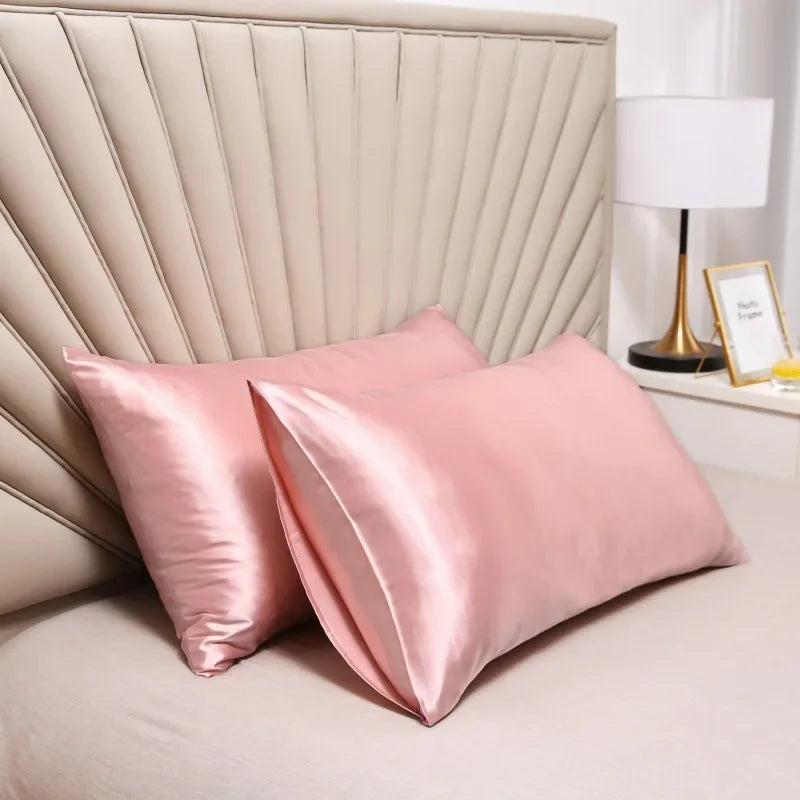 2 PCS Set Solid Non-Toxic 100% SILK Polyester-Cotton Pillowcases COVERS/Colors-Pink/Gray/Purple/Beige/Blue/Black/White