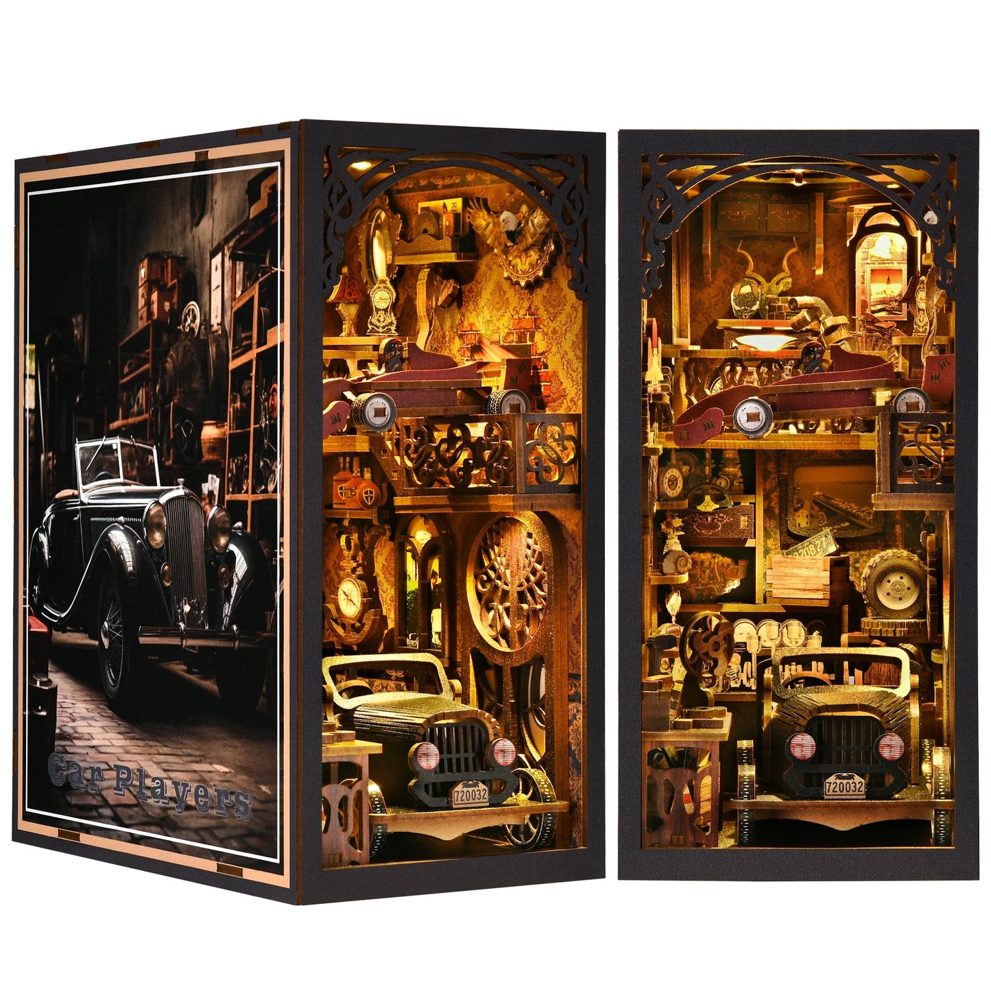 No-EN-Name-Null Modern Rectangle Clear Dust Cover Architecture Theme DIY Medium Hard 3D Wood Pegged Puzzle Vintage Classic Car LED Light Book Nook Thematic Kits/Ages: 6-10 Years + Older/Colors-Brown/Black/Clear/Ages: 6 Years Old-Adults