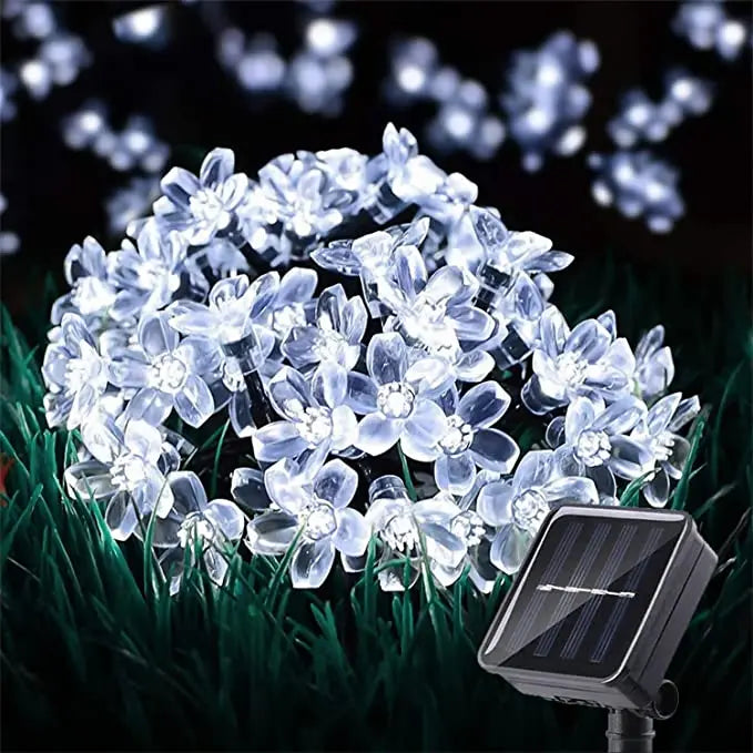 OKAL RED EAST Indoor-Outdoor Rechargeable Dimmable Solar-Powered Warm-Cool White LED Realistic Blue Flower Shaped Plastic Body Light Ropes-Strings/Colors-White/Purple/Blue/Floral