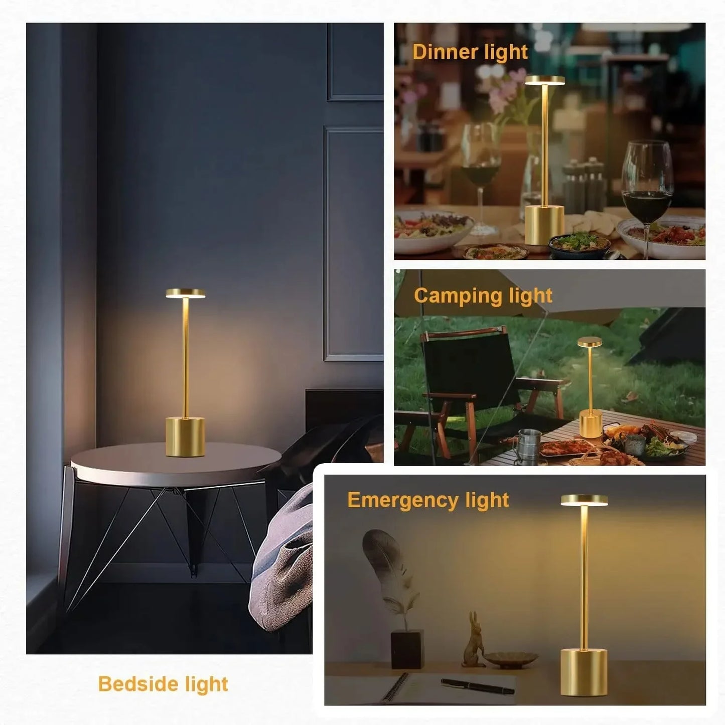 ATCOMM Modern Touch Sensor Dimmable Adjustable Tri-Color Warm-Cool White LED Chip Black Round Iron Acrylic Metal Brushed Nickel Finish Body Built-In Rechargeable Battery USB Rechargeable Wireless Cord Desk Lamps/Colors-Black/Gold/Silver/White