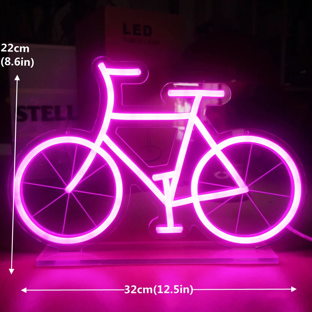 DELINEON Indoor Free Standing Adjustable Acrylic-Silicone LED NEON Blue Bicycle Shaped Wall-Mounted NEON Signs/Colors-Pink/White/Blue/USB-DC Powered/Dimmer Switch/Paste Hook-2 Hooks/Transparent Line/Power Cord/Meta Chain