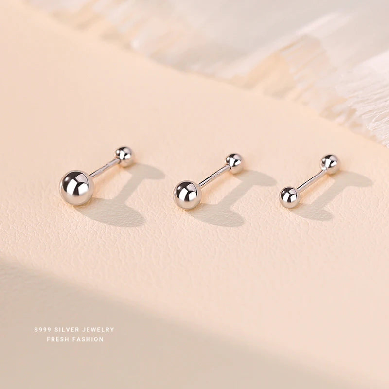 INZATT Real 925 Sterling Silve 3/4/5mm Bead Screw Mini Stud Earrings for Women Classic Fine Jewelry Ear Bones Accessories