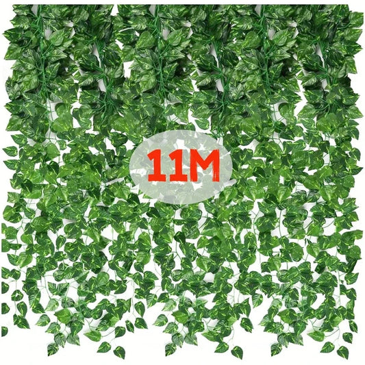 25 Strings Outdoor Plastic-Silk Cloth Artificial Non-Flowering Green Ivy Leaf Garland Hanging Vines