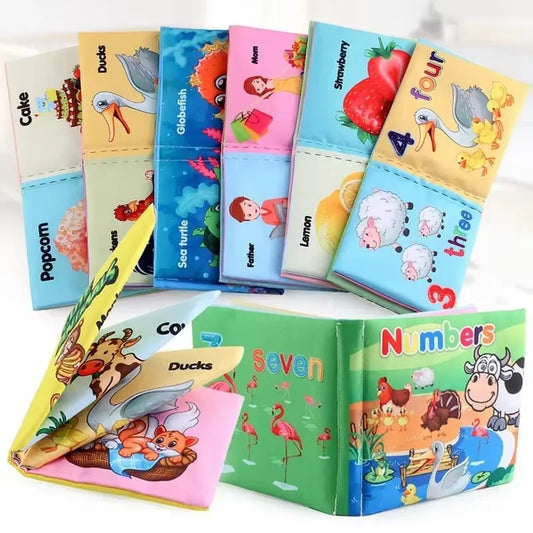 Babies English 4-8 Pages Soft Textured Washable Fadeless Cloth Cotton Fabric Cognitive Early Educational Books/Ages: Newborn-3 + Years Older