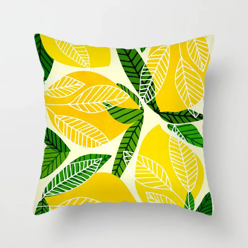 No-EN-Name-Null Modern Soft Plush Peach-Skin Polyester Fabric One-Sided Printed Square Decorative Lemon Pillowcases/Colors-Floral/Yellow/White/Green/Striped/Multicolor/Machine Washable /Ironing Instructions