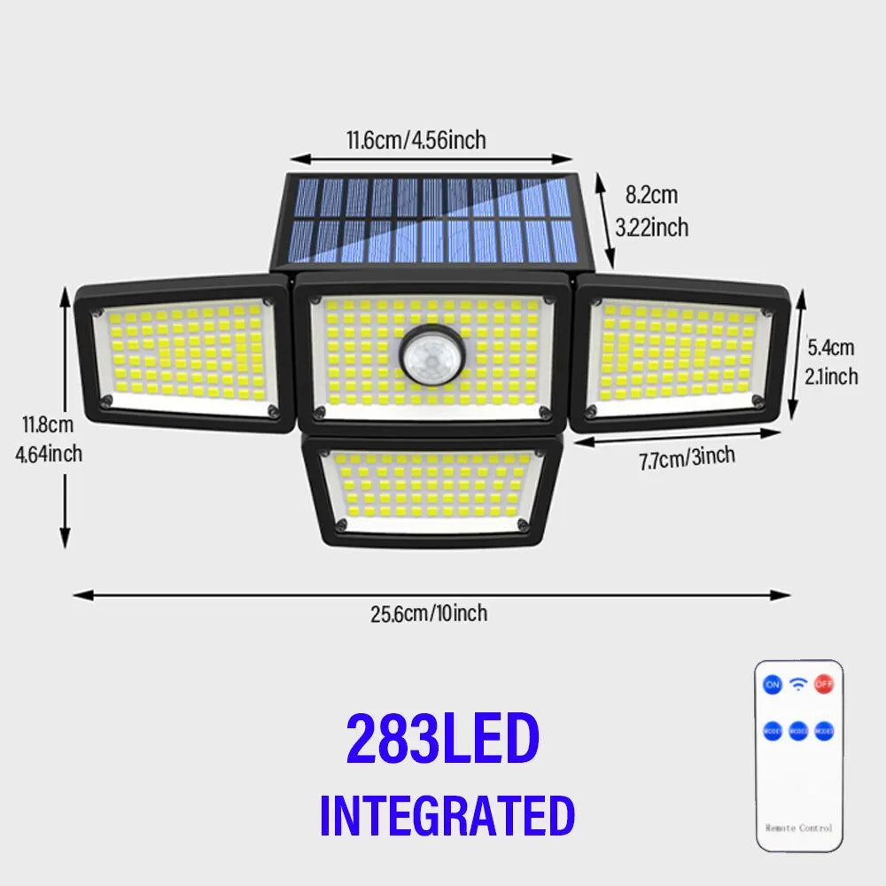 SHUSTAR Outdoor Waterproof Remote Control Sensitive Motion Sensors Dimmable Adjustable 3 Mode LED Light Four Black-White-Gray Plastic Rectangle Body Solar-Powered Lithium Battery Flood-Spot Lights/ 5m Extension Cord Included