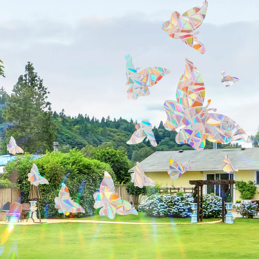 HOMEYAN Kids Non-Adhesive Plastic Film Geometric 3D Rainbow Colors Butterfly Shaped Plastic-Film Wall-Window Glass Stickers Suncatchers/Glue-Paste Needed