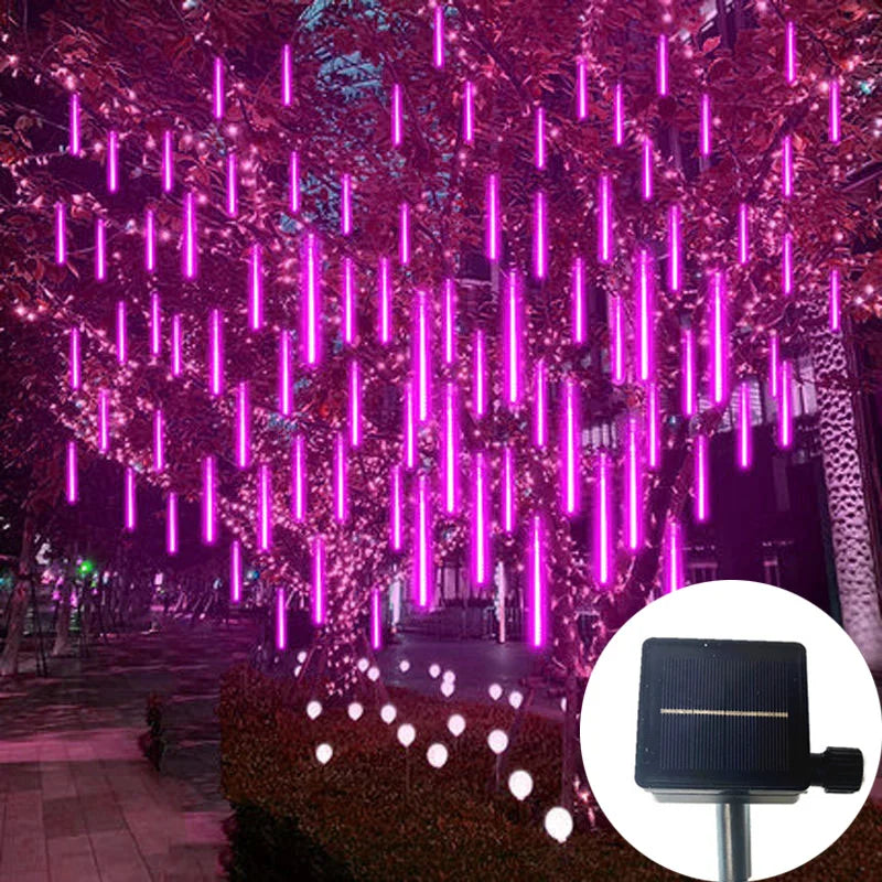 Outdoor Garden DIY Solar-Powered Cool White LED Lights Meteor Shower-Rain Garland Light Ropes-Strings Lights/Colors-Blue/Black/Purple/Yellow/White/Pink/Sizes: 30cm/50cm