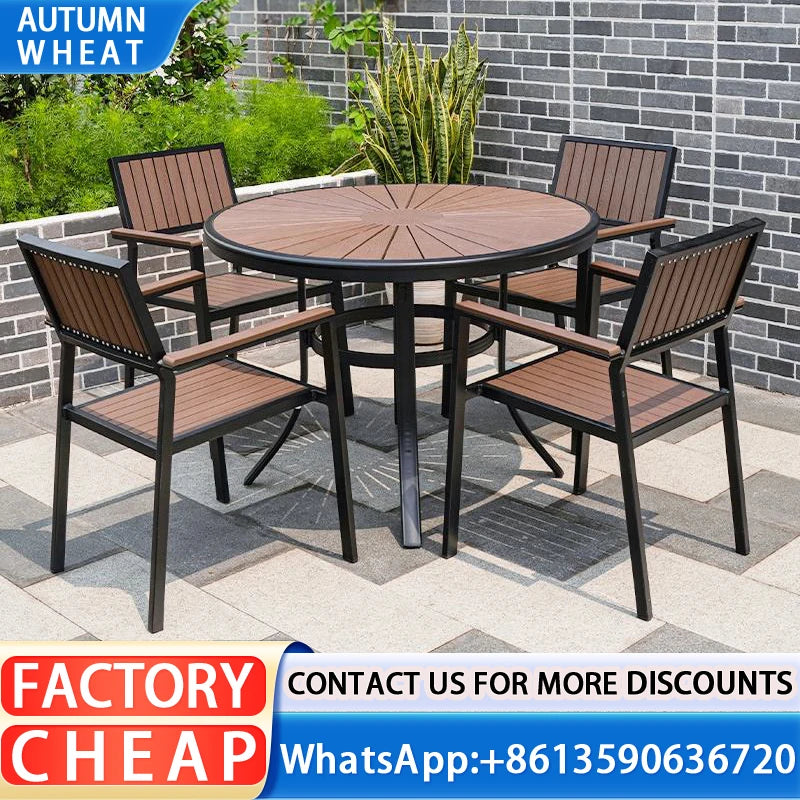 No-EN-Name-Null Outdoor Modern Free-Standing Water Repellent Handmade Beige Rattan Woven Wicker Solid Teak Wood Rectangle Table-Aluminum Alloy Metal Base Sectional Sofa Patio Sets/6 Beige Chairs /Colors-Beige /Brown/ Black /Gray