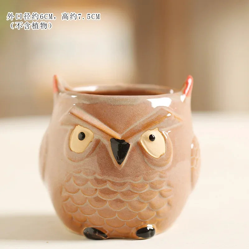 No-EN-Name-Null Home Garden Unglazed Ceramic Blue Cute Cartoon Alpaca-Owls Animal Mini Succulent Desktop Flower Pots Planters /Colors-Red/White/Blue/Gold/Animals