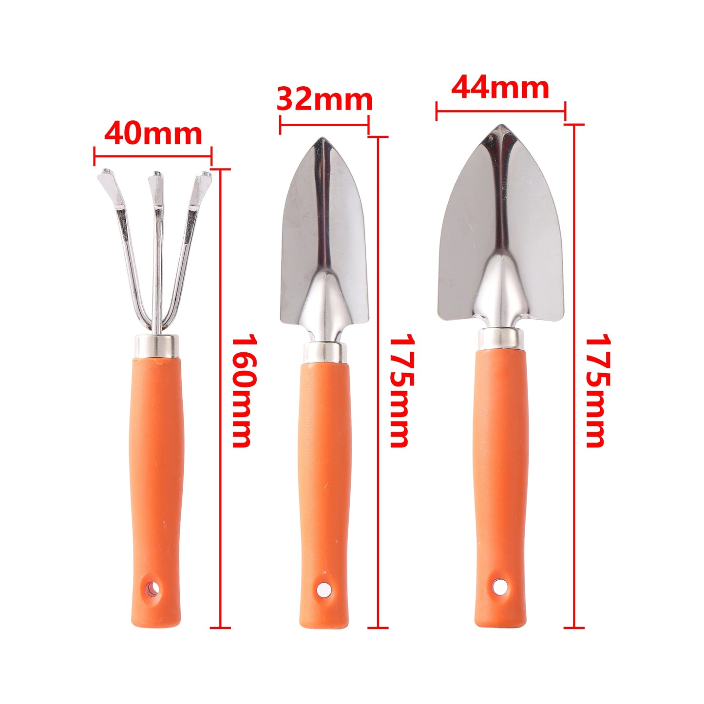 3 PCS Mini Wood-Plastic Handle Spades-Rakes-Shovels Iron Metal Parts Garden Tool Sets/Colors-Black/Orange/Blue
