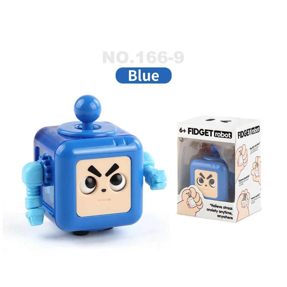 Kids Small Square Shape Handheld Cute Funny Cartoon Facial Expression Robot Anxiety-Stress Relief Smooth Plastic Fidget Toys/Colors-Green/Blue/Orange/Purple/Multicolor/Ages: 6-18 + Years Older
