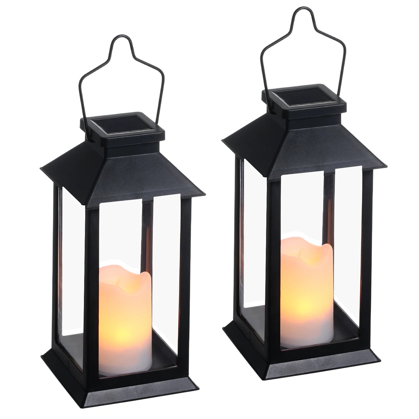 2 PCS Set Neoglint Black Polysilicon Outdoor LED Solar Flameless Flickering Light Effect Built-In Battery Hanging Hook  Lantern Lights
