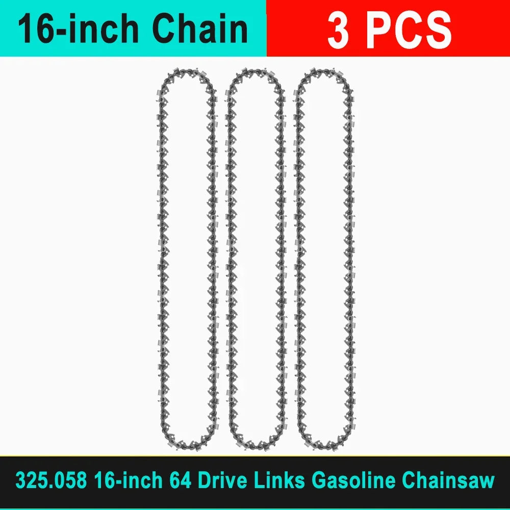 No-EN-Name-Null Outdoor Professional Grade 16-inch Silver Guide Plate 64 Drive Links Gasoline-Powered Gray-Black Hardened Alloy Steel Chainsaws/Optional : 1 PCS-4 PCS Chains