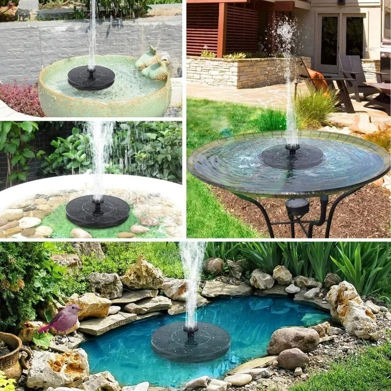 No-EN-Name-Null Outdoor-Indoor Garden Floating Solar-Powered Plastic Round Circle Black-Multicolor Body Waterfall Spray Fountains