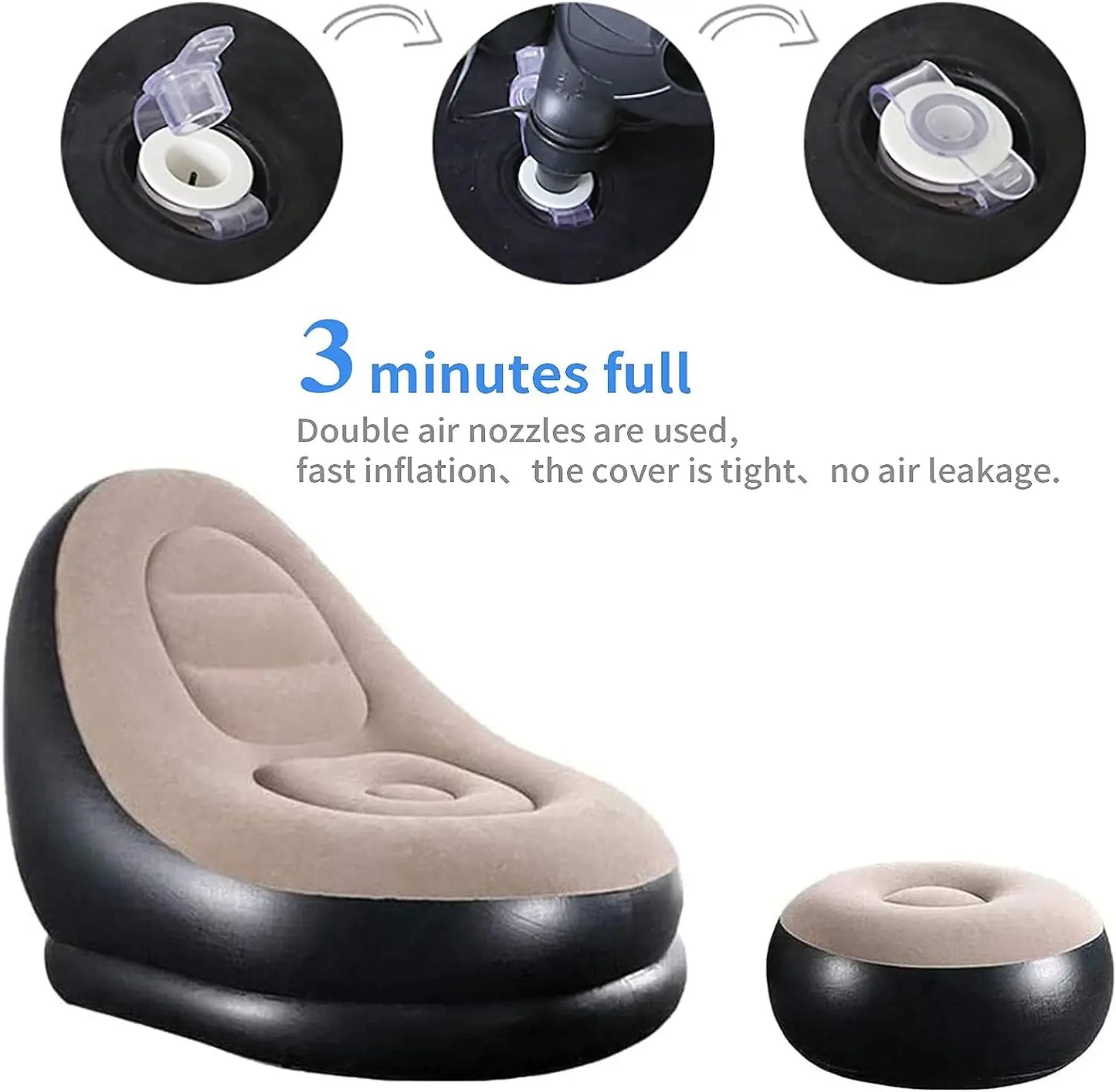 HLAMDER Indoor-Outdoor Air Inflatable Soft Lazy Synthetic Polyester Fabric Foot Stools-Swing Bean Bag Chairs /Colors-Multicolor/Gray/Black/Beige/White/ Orange/With-Without Inflate Tool