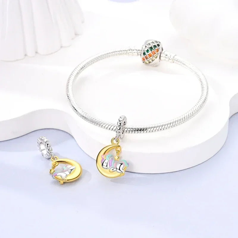 No-EN-Name-Null Women Sterling Silver Enamel Rainbow-Hot Air Balloon Design Fine Imitation Zircon Stone Glass Nuggets Beads Shaped Charms-Pendants/ Colors-Rainbow/Multicolor/Silver/Pink/Animal/Floral