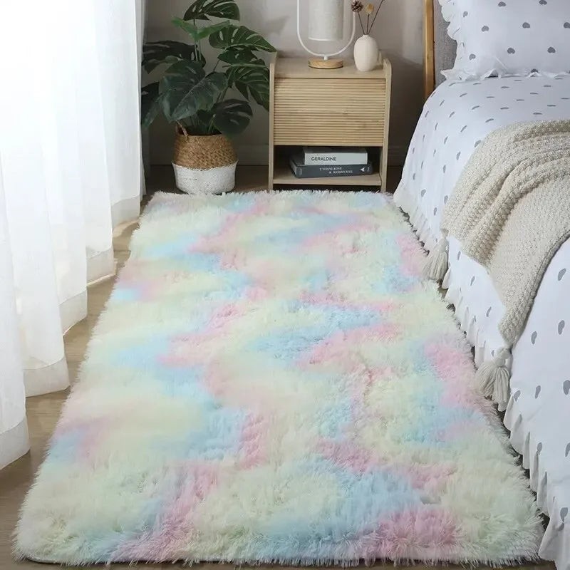 VIKAMA Adults Indoor-Outdoor Modern Rectangle Shaped Waterproof Machine-Made Polyester Fabric Body Silk Tie-Dye Soft Wool Anti-Slip Base Rugs/Colors-Tie-Dye/Gray/Blue/Pink/Multicolor/Washable