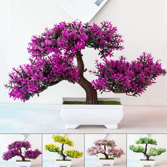 Indoor Artificial Small Lavender Myrtales Bonsai Tree Non-Flowering Rectangle Pot/Colors-Purple/Green/Floral