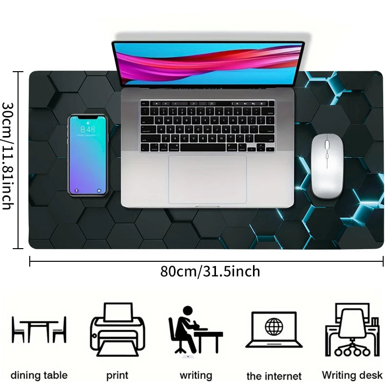 XXL Hexagon Shape Design Gaming Anti-Slip Rubber Base Stitched Edges Smooth Polyester Fabric Computer Mouse Pads/Colors-Black/Purple/Blue/Geometric