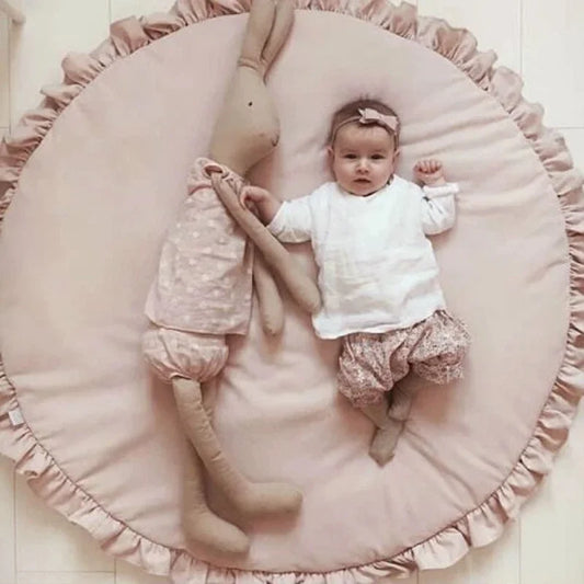 Newborn Babies Round Soft Cotton Fabric-Foam Play Mats/Colors-Pink/Gray/White/Beige/Geometric/Multicolor/Animal