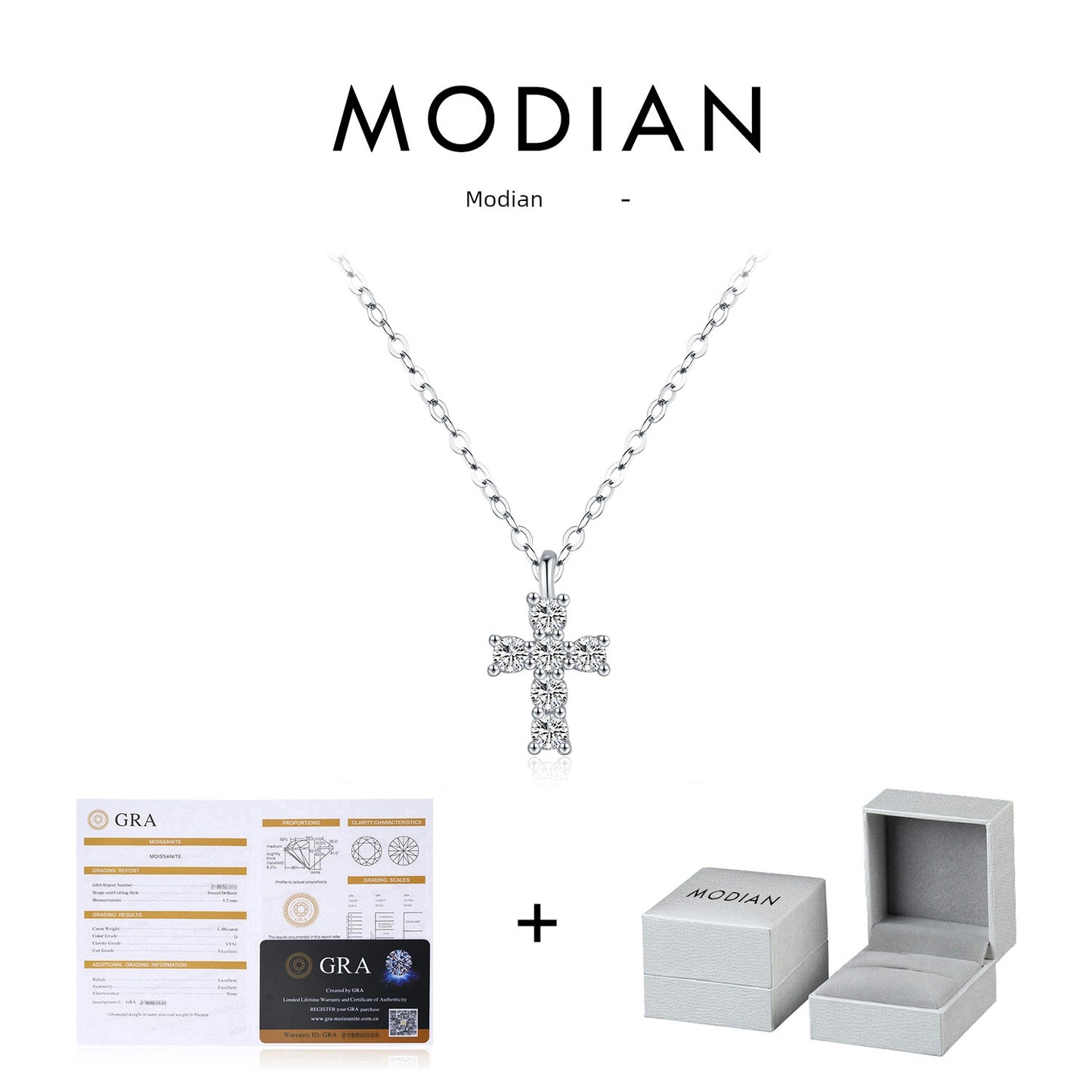 MODIAN Women Fine Jewelry Exquisite Moissanite 925 Sterling Silver Metal Inlaid Diamond-Like Gemstones Small Cross Pendant Chain Necklaces