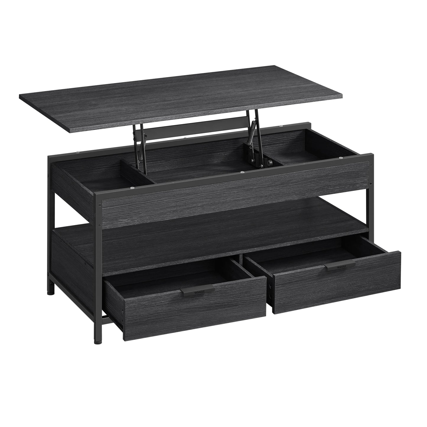 VASAGLE Lift Top Black Metal Frame Coffee Table/2 Storage Drawers/Hidden Compartments/Open Shelves/Colors-Black/Beige/Brown