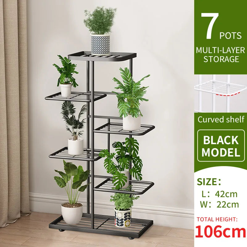 MTSHINING Wood 8 Tier Multi-Layered Shelves Iron Metal Plant Stands/Colors-Black/White,/Brown
