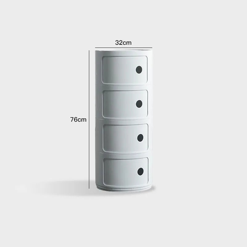 DECOPAI Modern Multicolor Waterproof Tall Plastic Round Shaped Small Narrow Three Sliding Drawers Nightstands /Multicolor