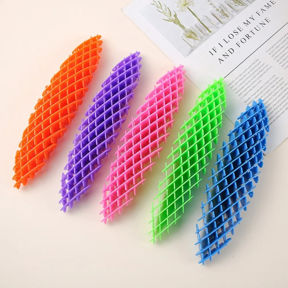 CHUTAI Plastic Elastic Stretch Squeeze Stress-Anxiety Relief Sensory Game Fidgety Calming Wormlike Fidgets Desktop Activity Toys/Colors-Purple/Blue/Orange/Green/Yellow/Ages: 13-18 + Years Older