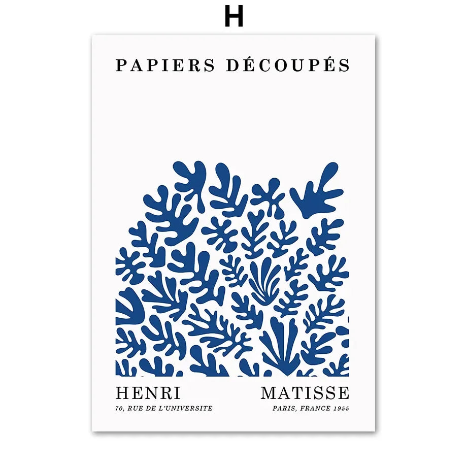 No-EN-Name-Null Modern Waterproof Ink Unframed Rectangle Canvas Blue-White Henri Matisse Bauhaus Picasso Floral Coral Leaves Art Prints/Many Sizes/Colors-Blue/White/Geometric/Multicolor/Floral