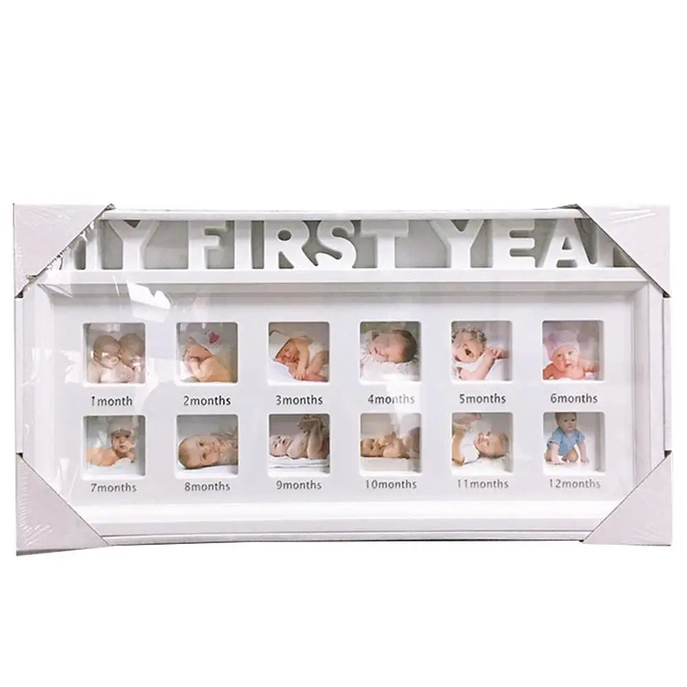 White Plastic Rectangle Babies My First Year Of Growth 12 Months Display Picture Frames/Cardboard Back