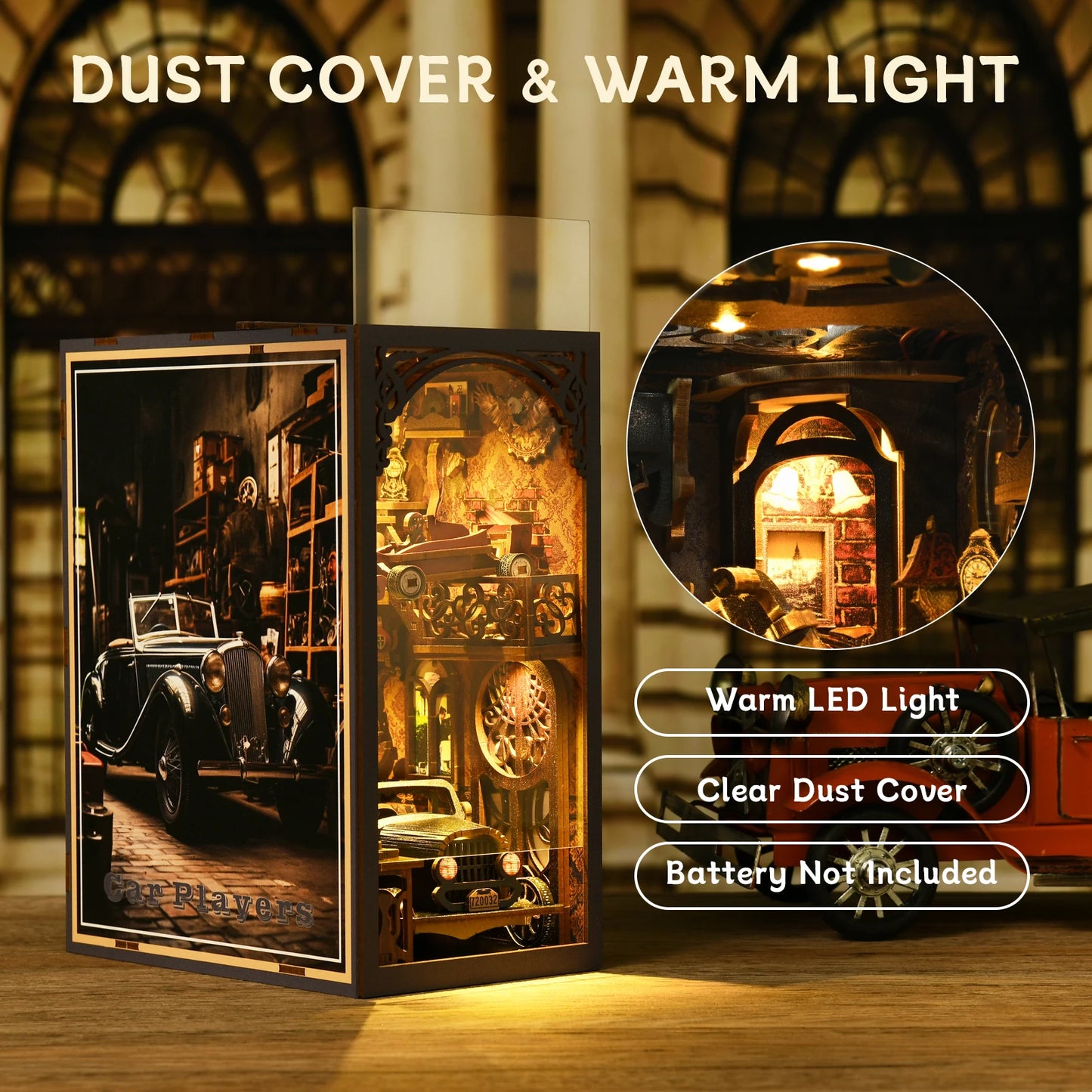 No-EN-Name-Null Modern Rectangle Clear Dust Cover Architecture Theme DIY Medium Hard 3D Wood Pegged Puzzle Vintage Classic Car LED Light Book Nook Thematic Kits/Ages: 6-10 Years + Older/Colors-Brown/Black/Clear/Ages: 6 Years Old-Adults