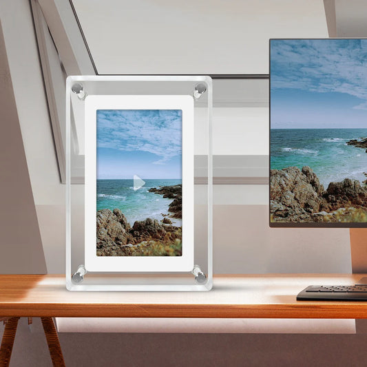 5 Inch Rectangle Acrylic Round Corners ON Screen Display Automatic 360 Rotate Function Video MP3-Playback Digital Zoom Photo Frames/Camera HD Type VGA/100cm USB Cable/White Back Stand/Dust-Proof Cloth/ User Manual/Colors-White/Clear
