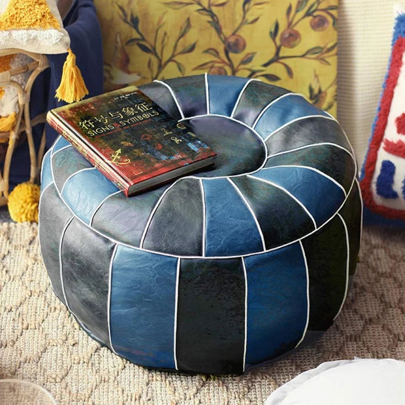 No-EN-Name-Null Modern Moroccan Square Cotton-Polyester-Feathers Fillers Synthetic Faux Leather Upholstery Removable Ottoman Pouf COVERS /Colors-Brown/Green/Gray/Blue/Geometric