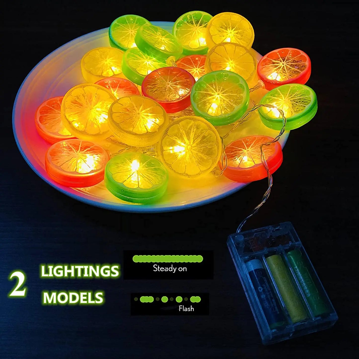 No-EN-Name-Null Outdoor-Indoor Waterproof Warm White LED Lights Round Cartoon Glowing Yellow Lemon Slices Shaped Dry Battery Power Light Ropes-Strings/Colors-Green/Yellow/Orange/White/Multicolor/AA Batteries Not Included
