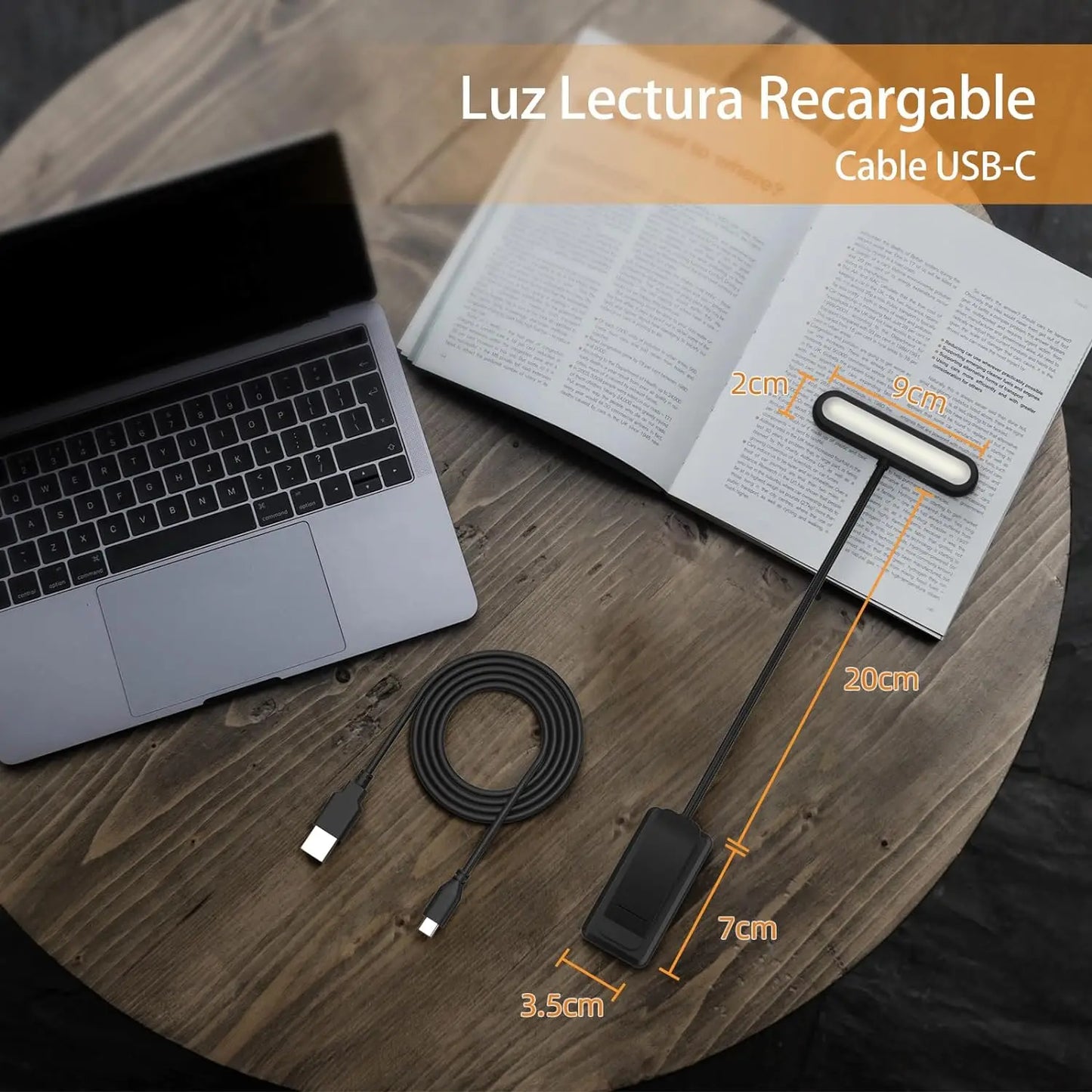 No-EN-Name-Null Modern Black Plastic Long Rectangle Head Adjustable Flexible Gooseneck Three Color Modes Warm-Cool-Daylight LED Light USB Rechargeable Cable Portable Battery Powered Easy Clamp-On Book Reading Lamps