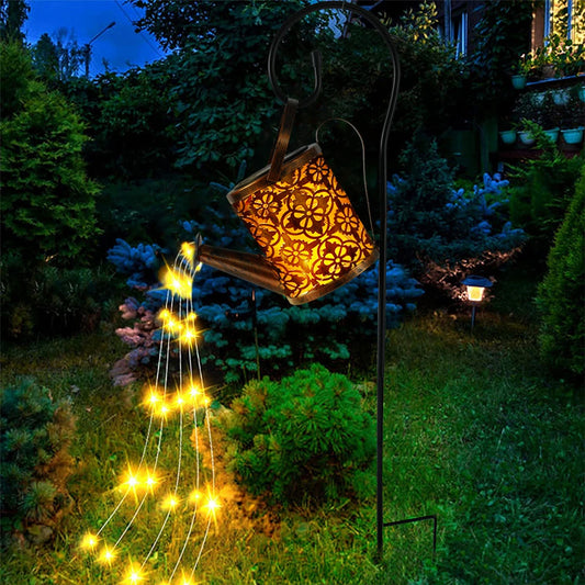 No-EN-Name-Null Outdoor Garden Waterproof Smart Light Control Switch Warm White LED Solar-Powered Removable G-Type Hook Floral Pattern Black-Bronze Watering Kettle Can Shaped Design Light Ropes-String Lights/Colors-Black/Bronze/Floral/Multicolor