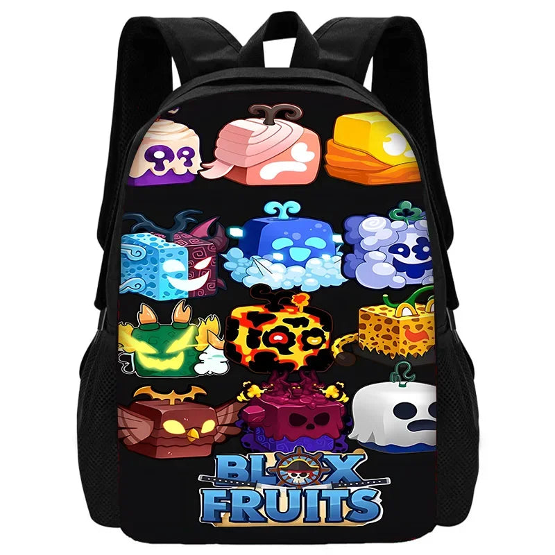 TOPTOY Kids Large Waterproof Multicolor Nylon Fabric Cartoon Smiling Fruit Critters Double Zippers Polyester Lining Shoulder Straps-Handle School Backpacks Sets/Pencil Bags/External Pockets/Colors-Multicolor/Black/Purple
