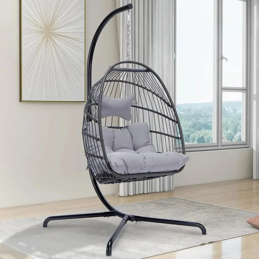 MOCCSOCC Outdoor-Indoor Patio-Porch Weather-Resistant Polyester Fabric 2 Person Wicker Hanging Double Egg Basket Aluminum Metal Frame With Stand Swing Chairs /680 LBS Capacity/Colors-Black/Gray/Brown/Beige/Multicolor/Geometric/Floral