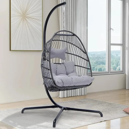 MOCCSOCC Outdoor-Indoor Patio-Porch Weather-Resistant Polyester Fabric 2 Person Wicker Hanging Double Egg Basket Aluminum Metal Frame With Stand Swing Chairs /680 LBS Capacity/Colors-Black/Gray/Brown/Beige/Multicolor/Geometric/Floral