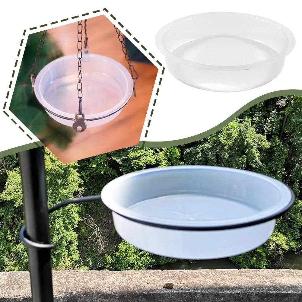 No-EN-Name-Null Outdoor Garden Three Black Metal Chains-White Clear Transparent Round Shaped Plastic Bowls Hanging Bird Seeds Mounted Bird Feeders /Colors-Black/Clear/White