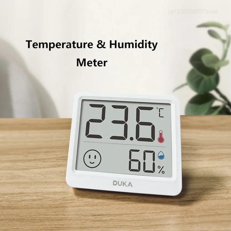 MIJIA DUKA Small Lightweight White Square Indoor LCD Electronic Temperature Humidity Thermometer Weather Built-In Sensor Standing-Wall Hanging Digital Hygrometer Clocks