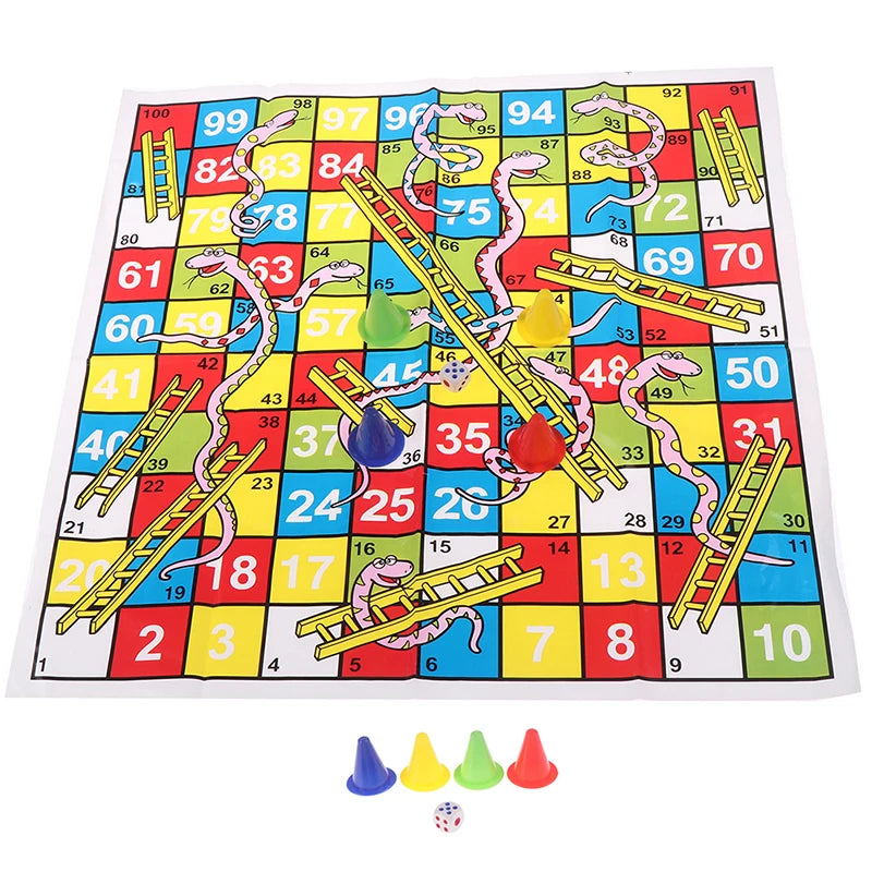 2-4 Person Plastic Cute Cartoon Non-Woven Cloth Snake Ladder Family Educational Interesting Chessboard Game Sets/ 4 Chess PCS/Dice/Ages-5 + Years Older/Colors-Yellow/Red/Multicolor