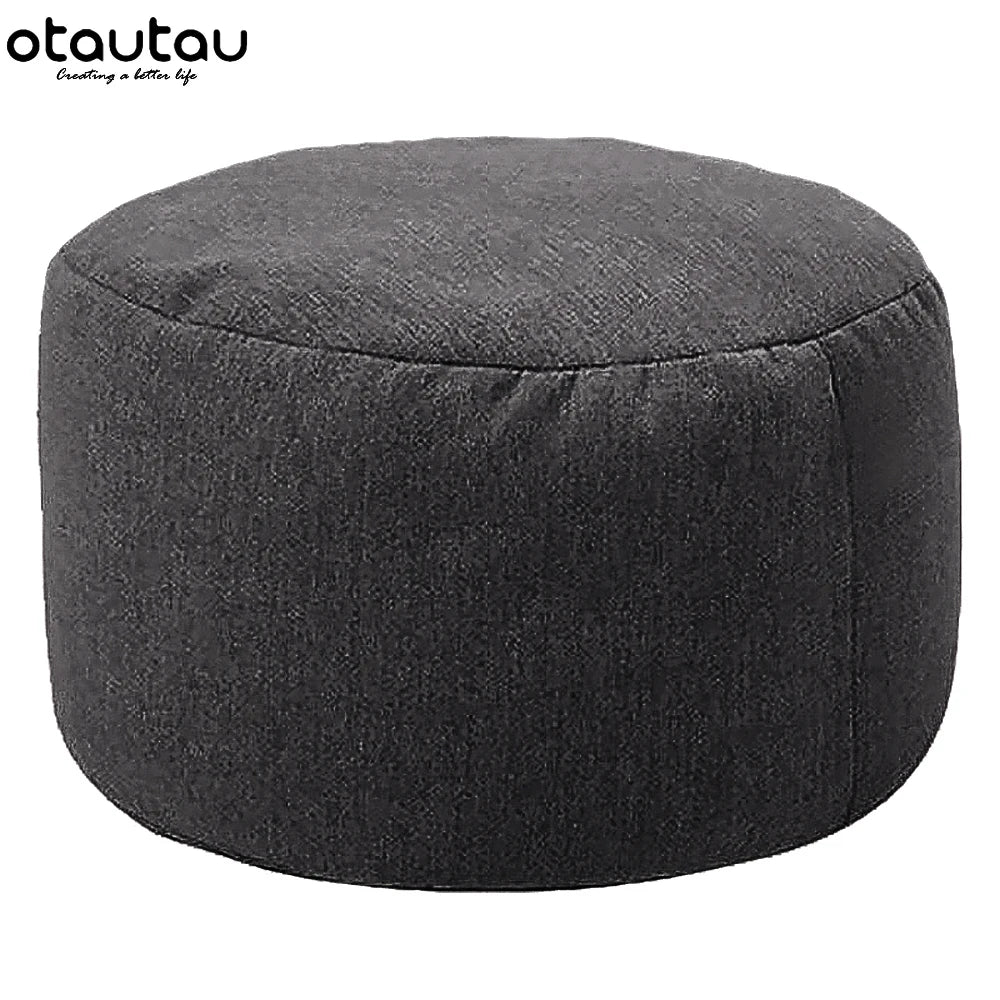OTAUTAU Modern Gray Round Shaped Pure Cotton-Linen Fabric Bean Bag Ottomans/ Filling/Colors-Gray/Purple/Black/Orange/Dimensions: 20cm high x 30cm diameter